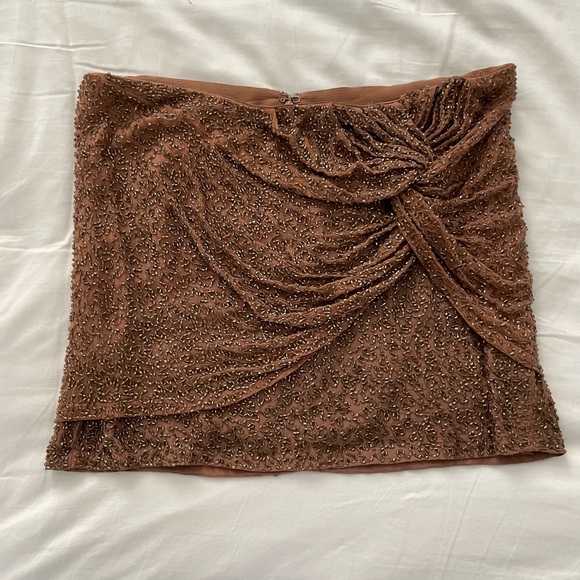 Haute Hippie knotted mini skirt. Size XS. Brown with gold beading. - Picture 1 of 5